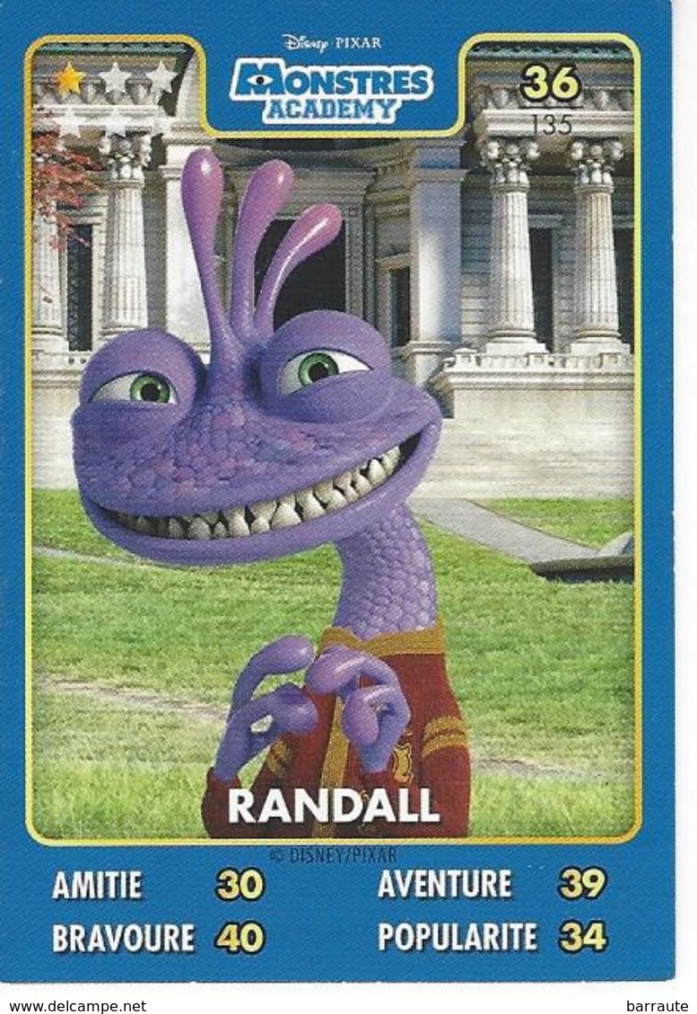 Carte Disney Pixar Auchan 2015  N° 36 MONSTRES Académy  RANDALL - Disney