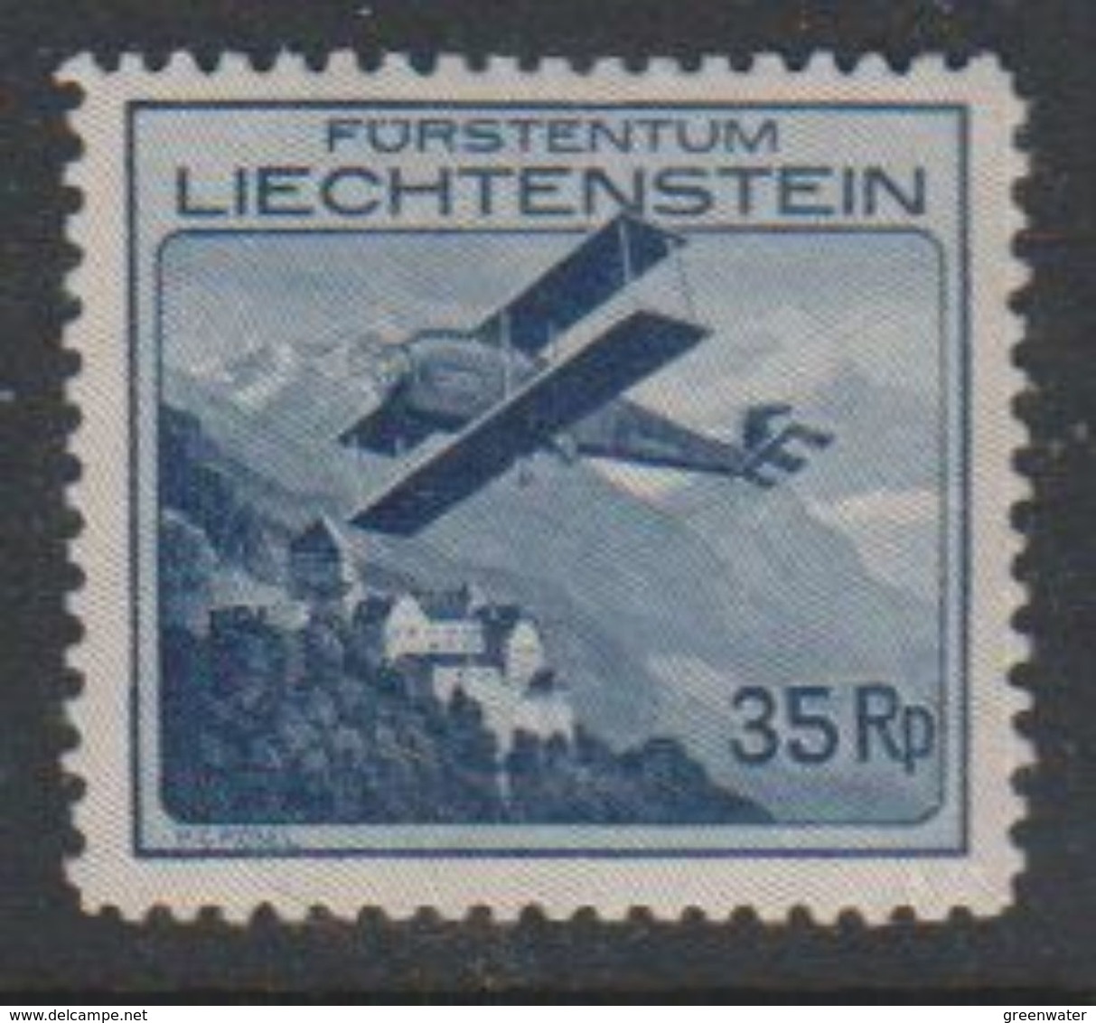 Liechtenstein 1930 Airmail 35Rp * Mh (= Mint, Hinged) Small Thin Spot In Gum (39544U) - Aéreo