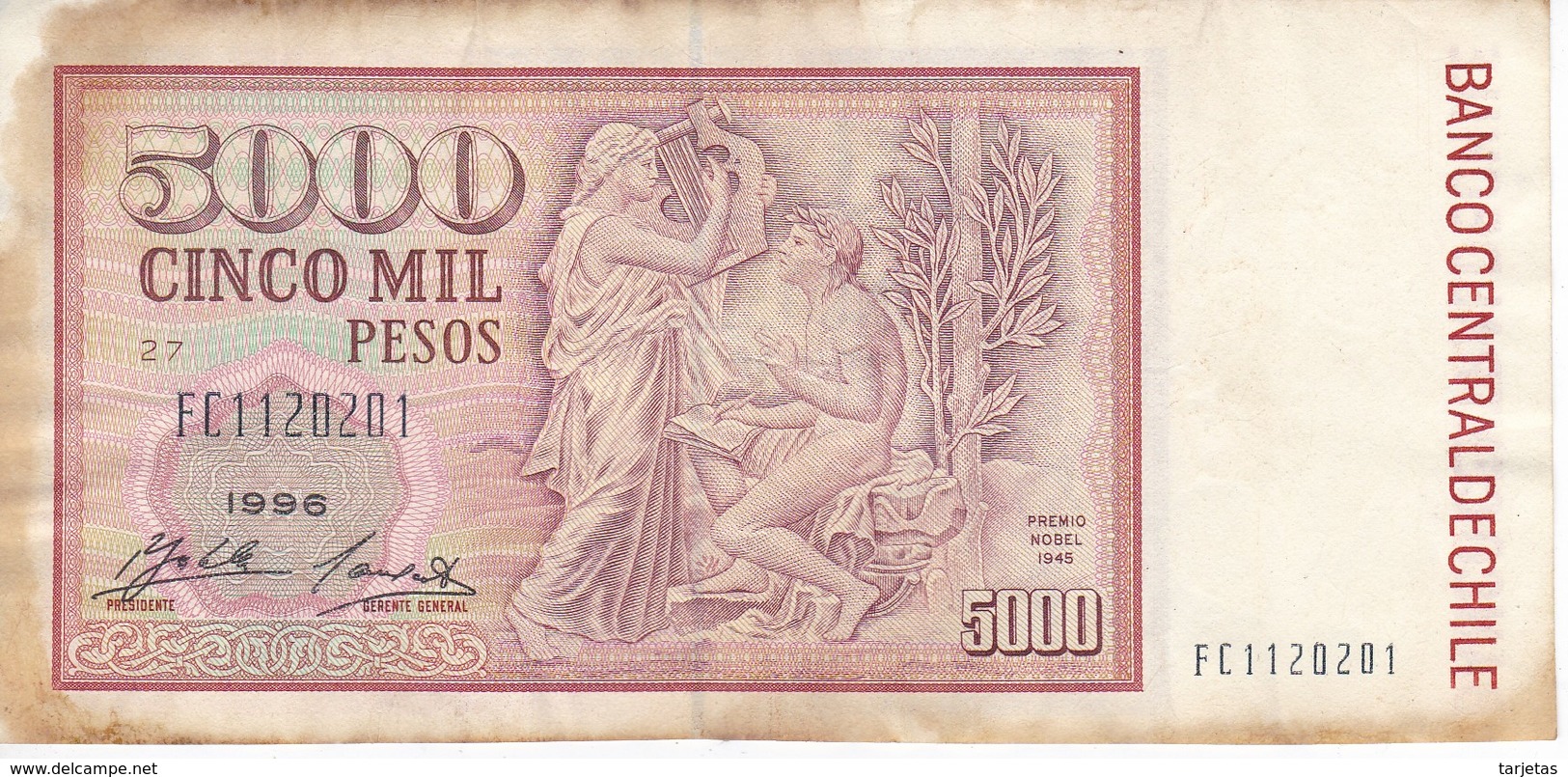 BILLETE DE CHILE DE 5000 PESOS DEL AÑO 1996 (BANKNOTE) - Chile