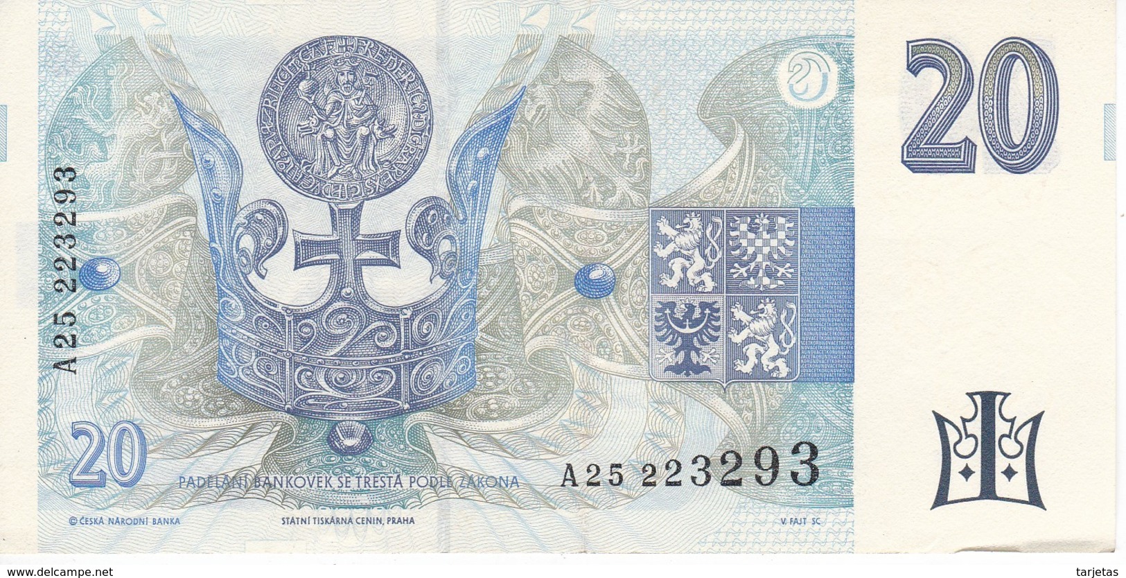 BILLETE DE LA REPUBLICA CHECA DE 20 KORUN DEL AÑO 1994 EN CALIDAD EBC (XF) (BANKNOTE) - Czech Republic