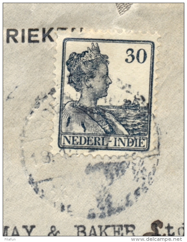 Nederlands Indië - 1922 - 30 Cent Wilhelmina Met Scheepje - Enkelfrankering Van Soerabaja Naar London / UK - Indes Néerlandaises