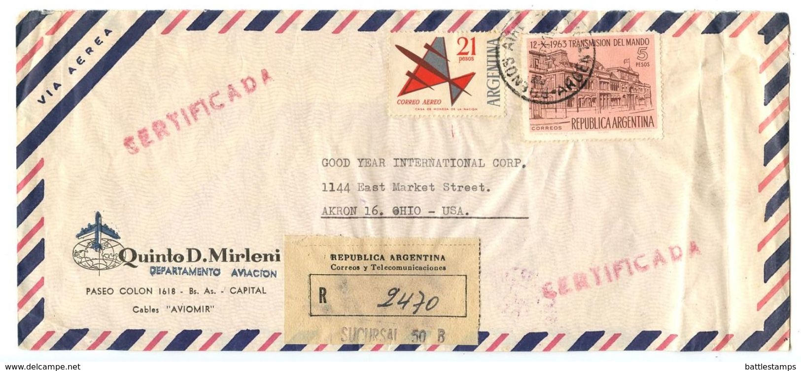 Argentina 1964 Registered Airmail Cover Buenos Aires To Akron, Ohio - Goodyear - Covers & Documents