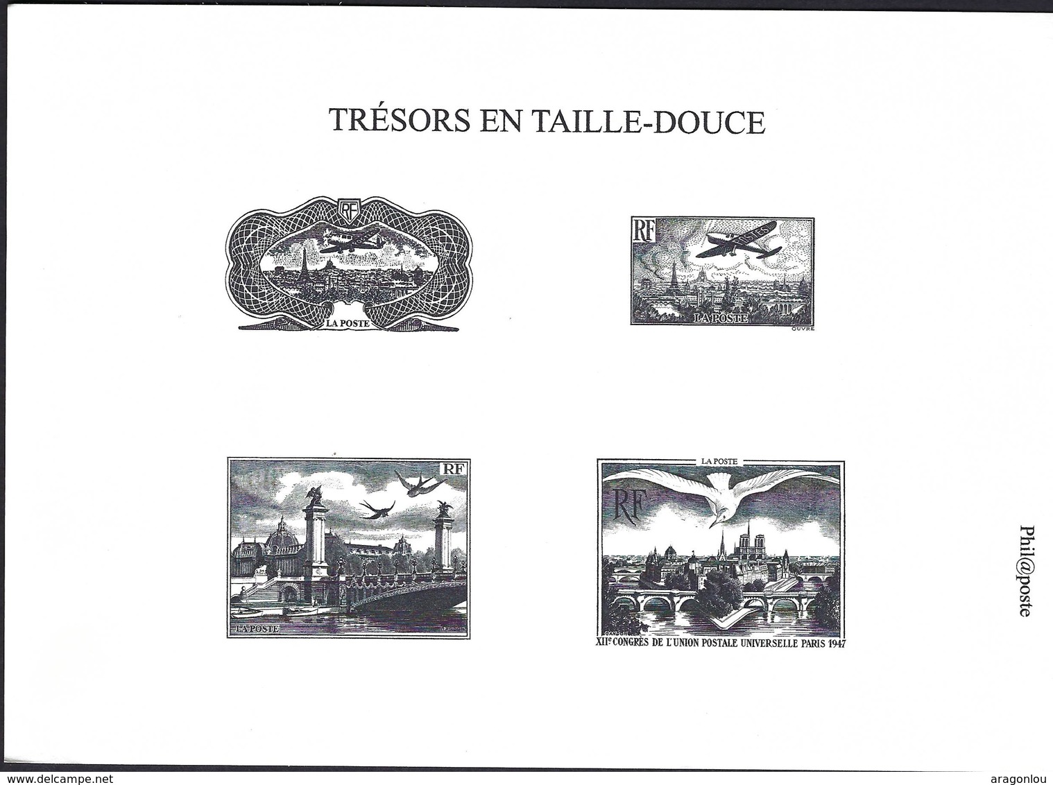 Carte XII E Congrès De L'Union Postale Universelle Paris 1947 (4 Essais De Timbres Noir/blanc, A5) Phil@poste - Lettres & Documents