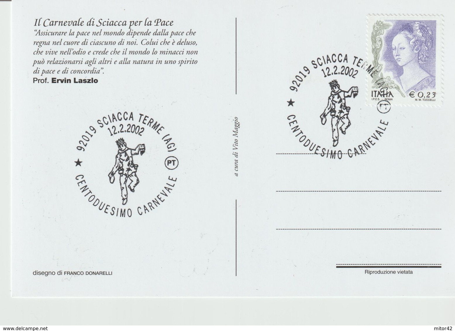 263-Cartolina Tematica Carnevale Sciacca-Agrigentoi-2002-Bollo/annullo Speciale Figurato - Carnevale