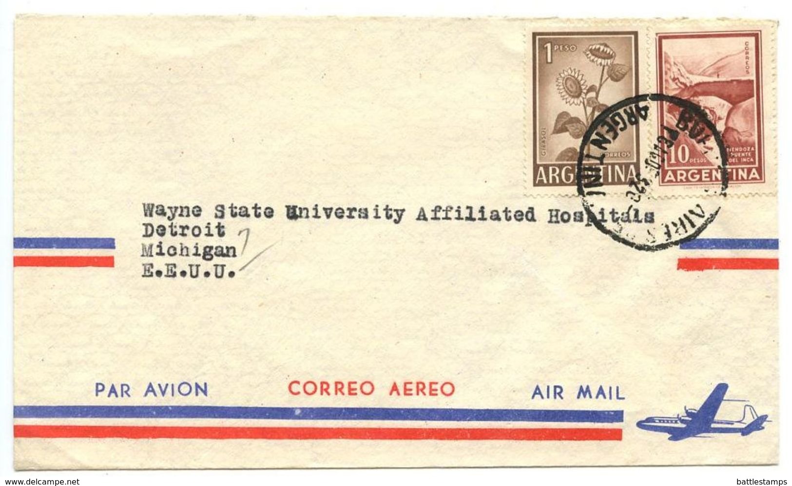 Argentina 1960‘s Airmail Cover To Detroit MI Wayne State University Affiliated Hospitals - Covers & Documents