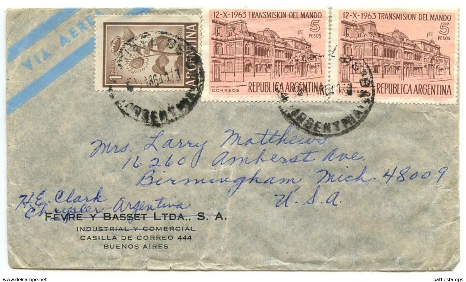 Argentina 1964 Airmail Cover Buenos Aires To Birmingham, Michigan - Covers & Documents