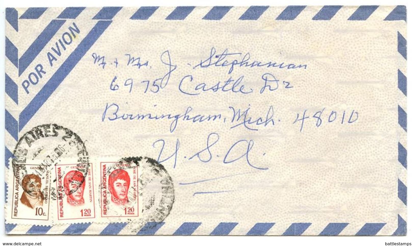 Argentina 1975 Airmail Cover Buenos Aires To Birmingham, Michigan - Covers & Documents