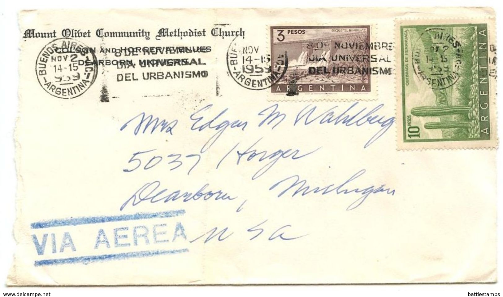 Argentina 1959 Airmail Cover Buenos Aires To Dearborn MI W/ Slogan Cancel - Covers & Documents