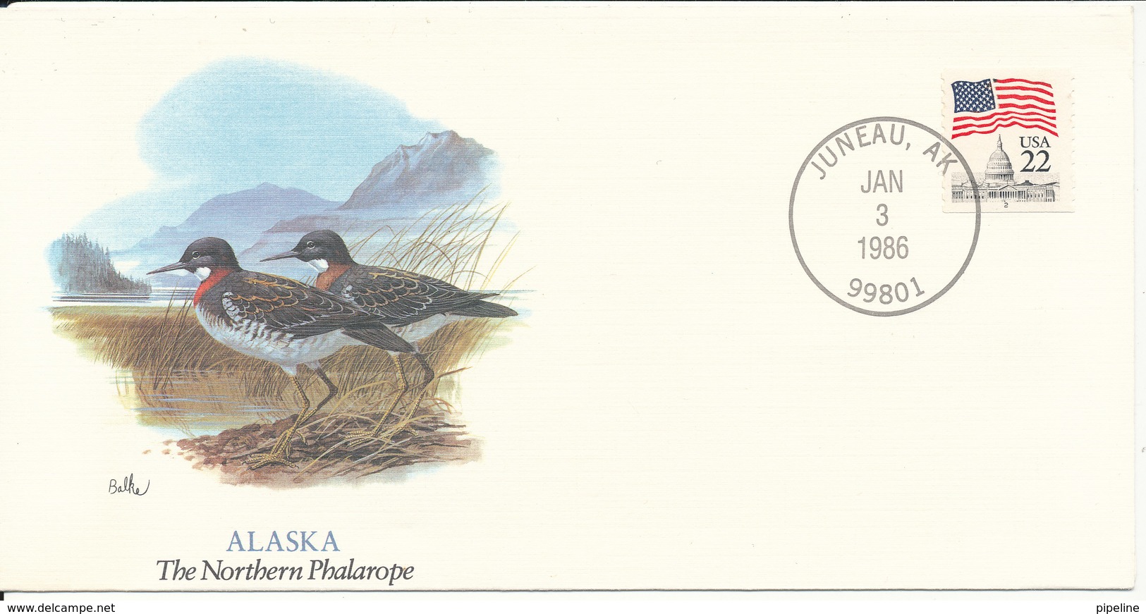 USA Cover Juneau AK. 3-1-1986 Alaska The Northern Phalarope With Cachet - Enveloppes évenementielles