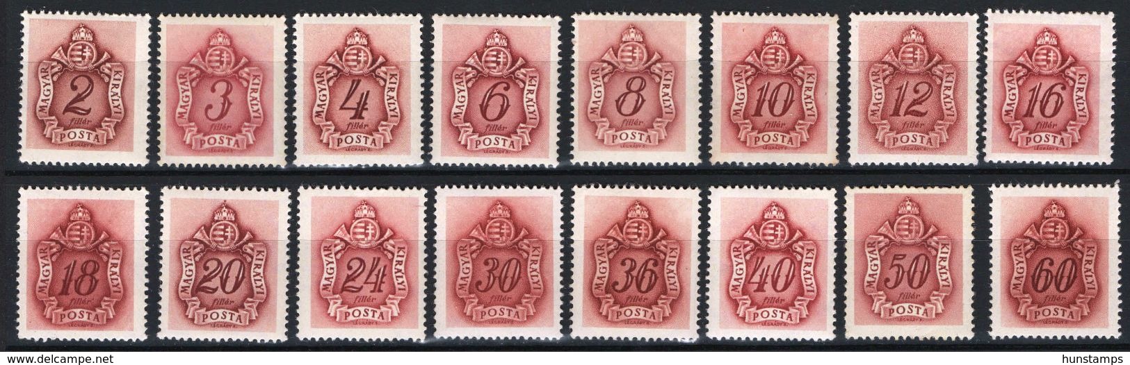 HUNGARY 1941. Brown Porto / Postage Due Set Watermark: X. MNH (**) Michel: 144-159 - Postage Due