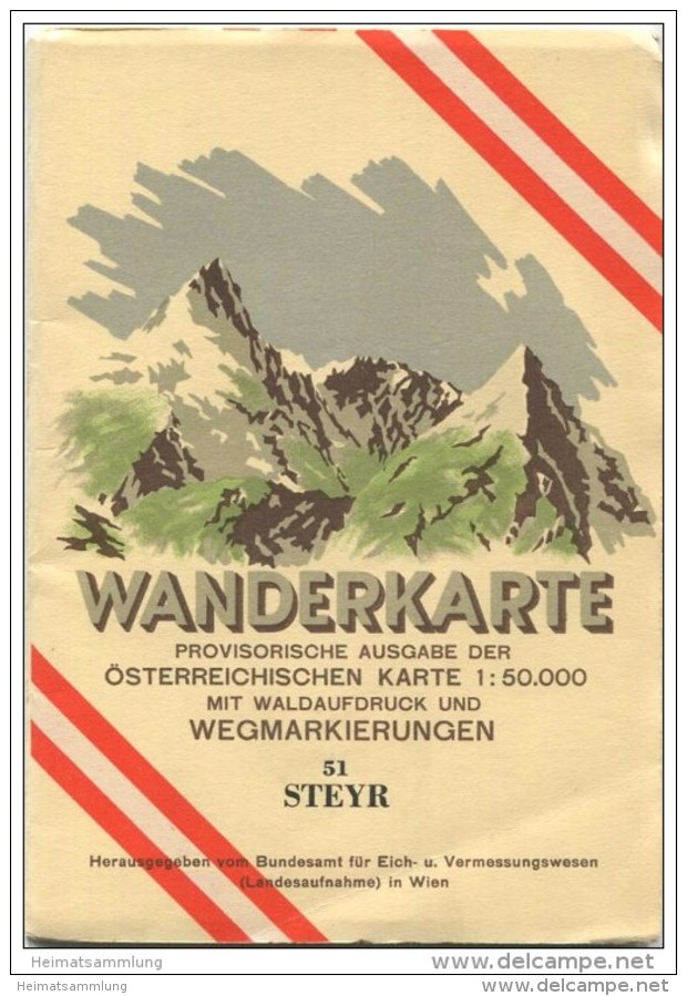 51 Steyr 1953 - Wanderkarte Mit Umschlag - Provisorische Ausgabe Der Österreichischen Karte 1:50.000 - Herausgegeben Vom - Wereldkaarten