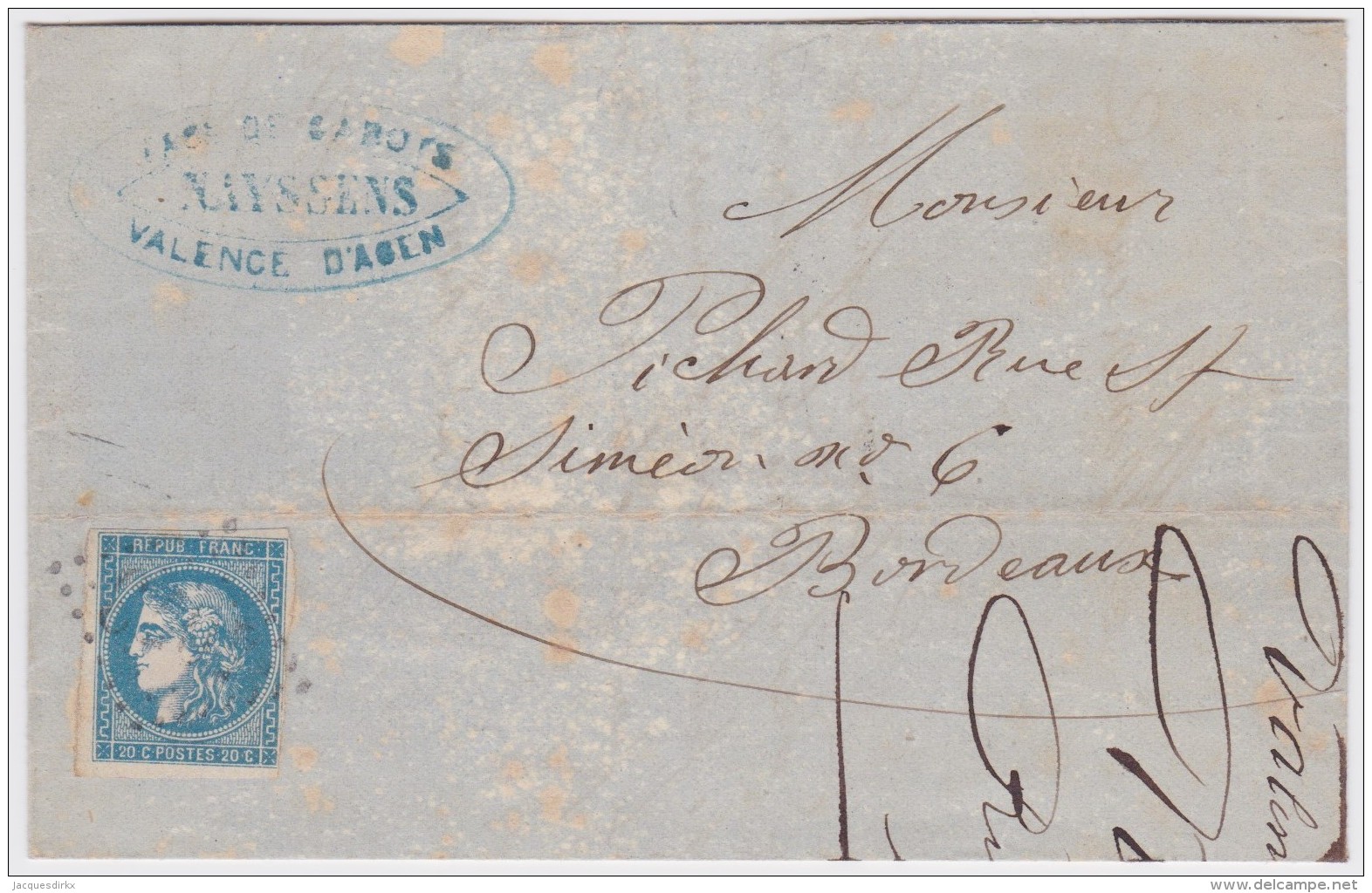 France   .  Yvert   .    46B  Sur Lettre        .        O      .   Oblitéré  .   /   .   Cancelled - 1870 Ausgabe Bordeaux