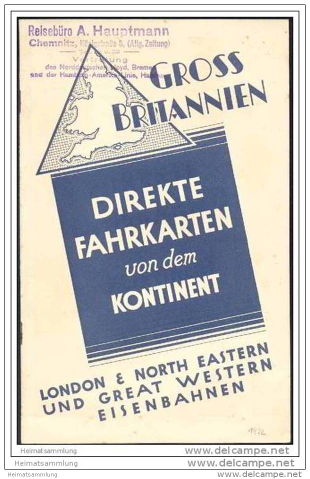 Grossbritannien 1932 - Direkte Fahrkarten Von Dem Kontinent - London &amp; North Eastern Und Great Western Eisenbahnen - Italië