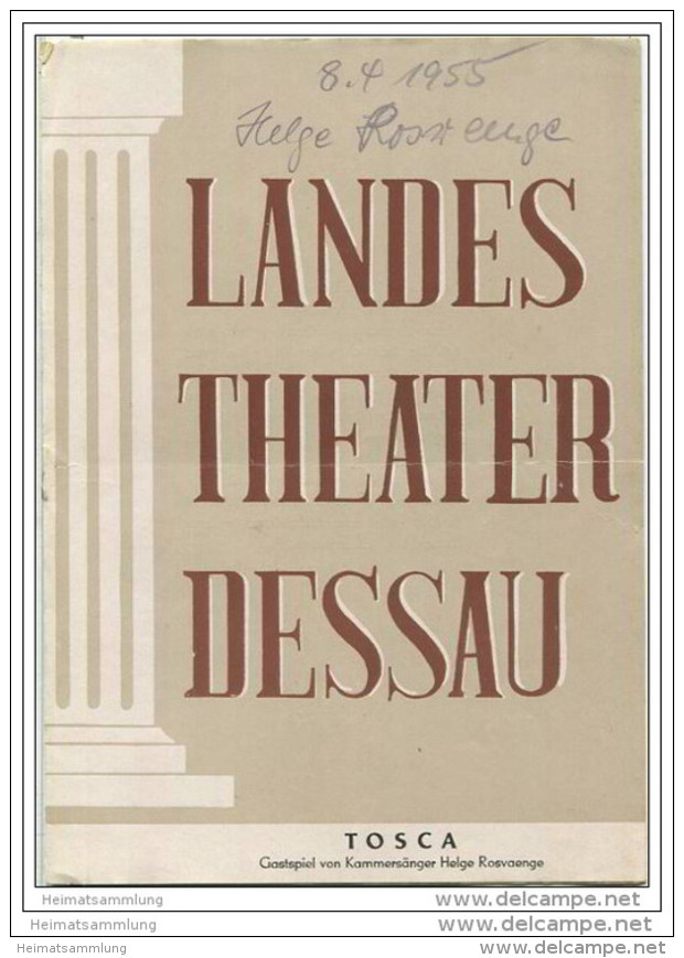 Landestheater Dessau - Spielzeit 1955/56 Nummer 7 - Tosca Von Giacomo Puccini - Gastspiel Von Helge Rosvaenge - Theatre & Dance