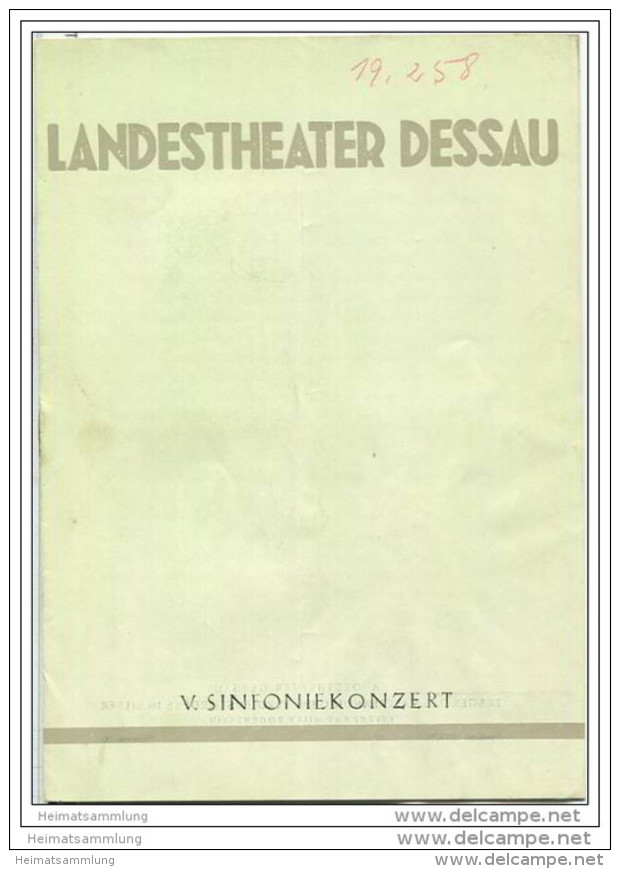 Landestheater Dessau - Spielzeit 1957/58 Nummer 20 - V. Sinfoniekonzert - Mitja Meinel - Dr. Heinz Röttger - Théâtre & Danse