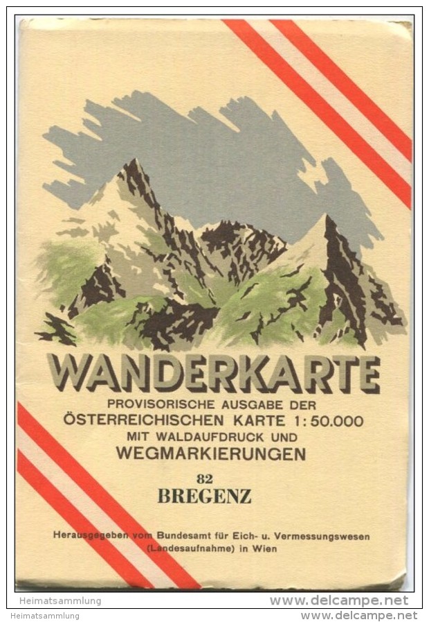 82 Bregenz 1955 - Wanderkarte Mit Umschlag - Provisorische Ausgabe Der Österreichischen Karte 1:50.000 - Herausgegeben V - Mappemondes