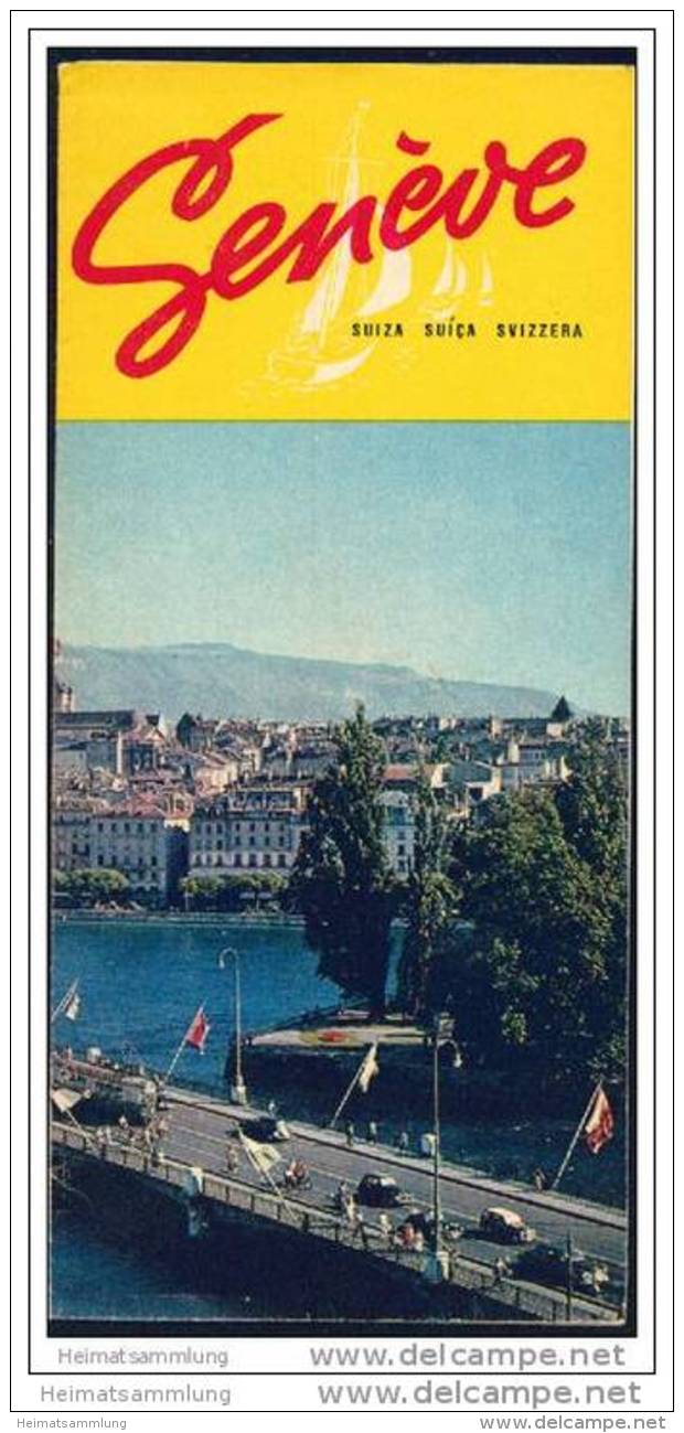 Geneve - Genf 50er Jahre - Faltblatt Mi 19 Abbildungen - Stadtplan - Schweiz