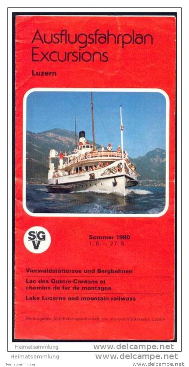 Luzern - Ausflugsfahrplan 1980 - Vierwaldstättersee Und Bergbahnen - Faltblatt - Suisse