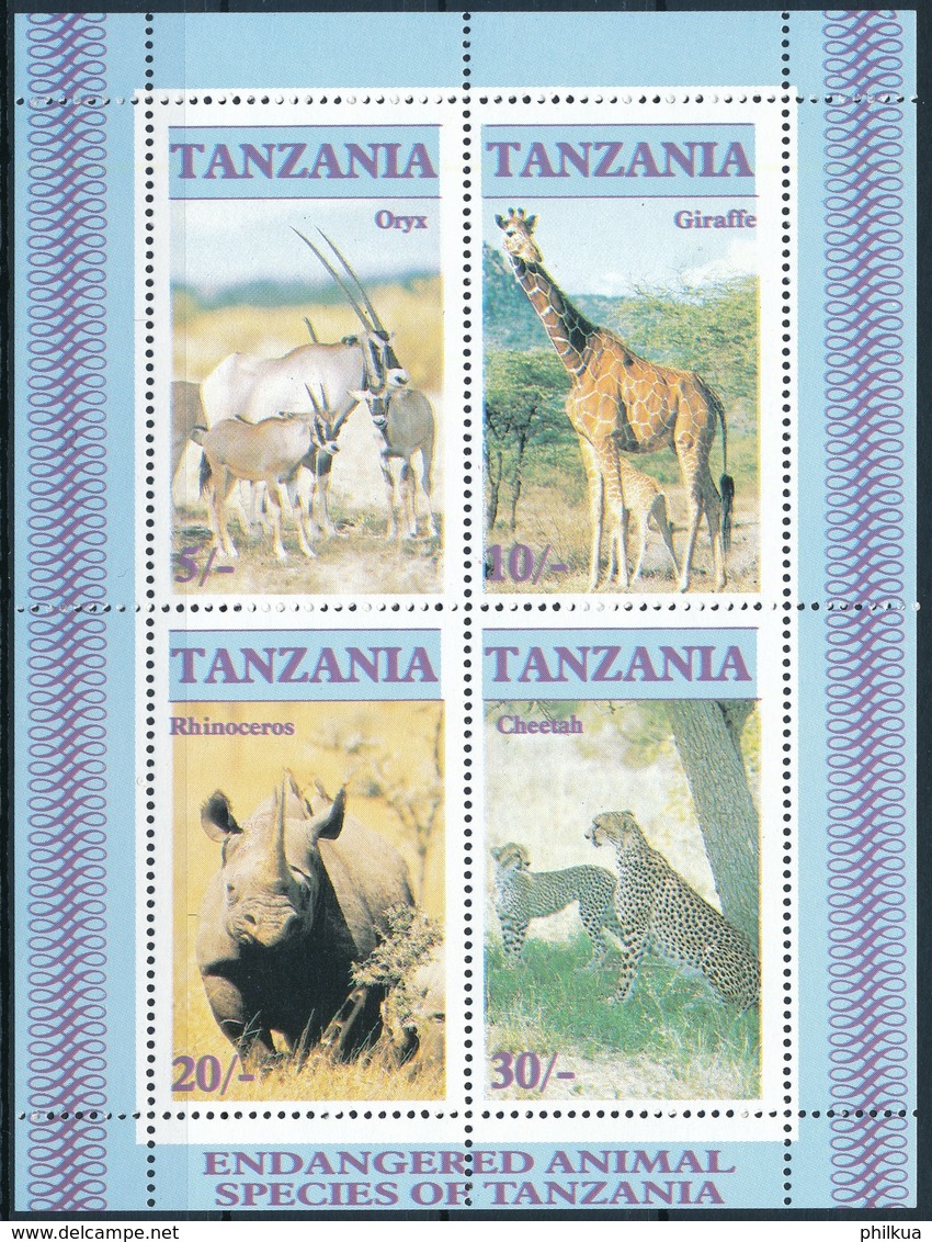 Bl. 58 Tansania In Einwandfreier Postfrischer/** Erhaltung - Onyx Giraffe Nashorn Gepard - Rhinoceros