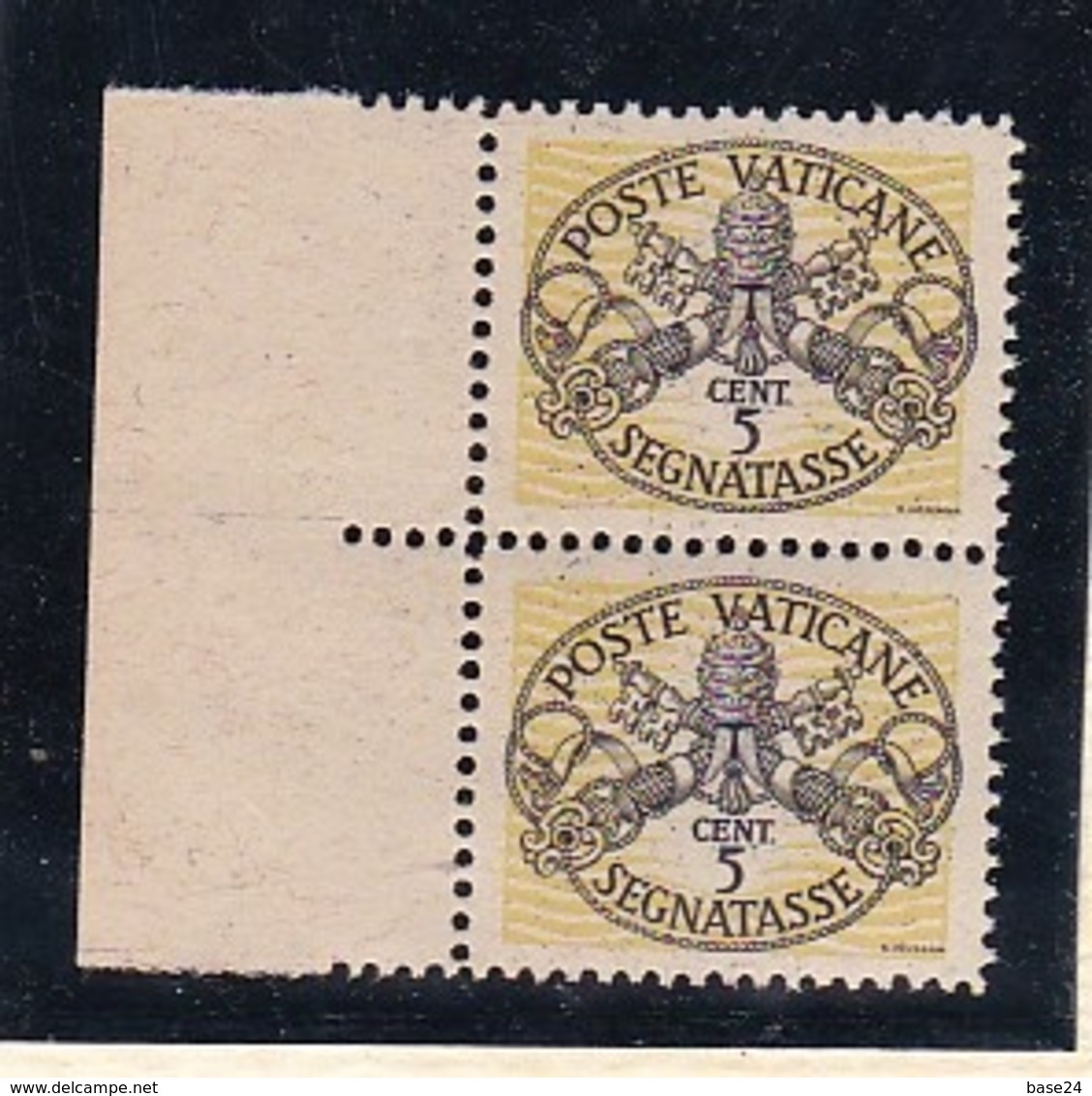 1946 Vaticano Vatican SEGNATASSE  POSTAGE DUE Coppia 5c Righe Larghe Carta Bianca MNH** Firm.Biondi - Segnatasse