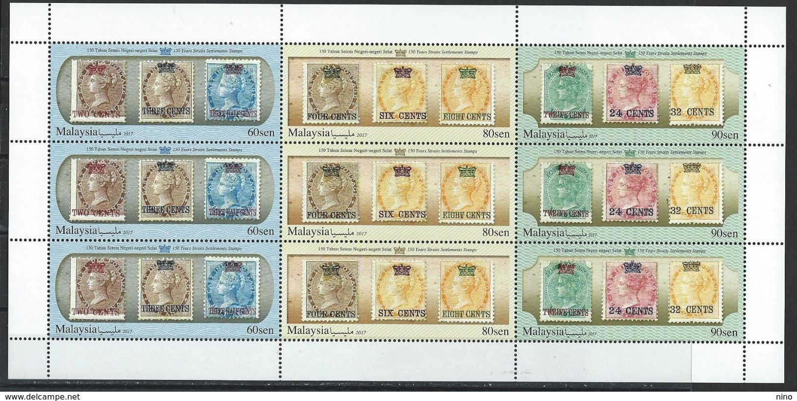 Malaysia. Scott # 1699-1701MNH  Sheetlet Of 9. 150th Years Of Strait Settlement. Joint Issue With Singapore 2017 - Joint Issues