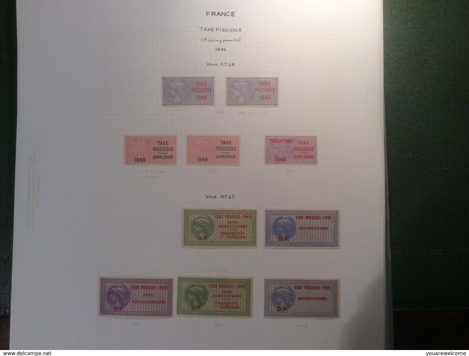 France COLLECTION timbres fiscaux taxe piscicole (pêche) 1943-2003 (fiscal fishing revenue stamps poisson