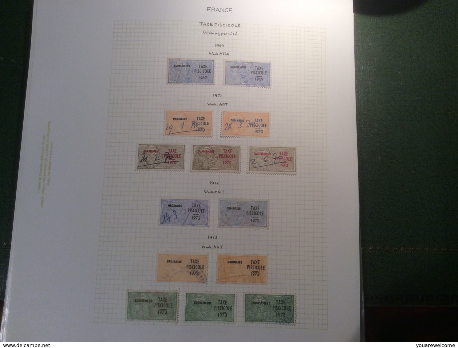 France COLLECTION timbres fiscaux taxe piscicole (pêche) 1943-2003 (fiscal fishing revenue stamps poisson