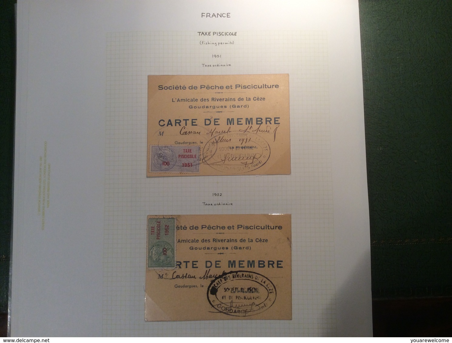 France COLLECTION timbres fiscaux taxe piscicole (pêche) 1943-2003 (fiscal fishing revenue stamps poisson