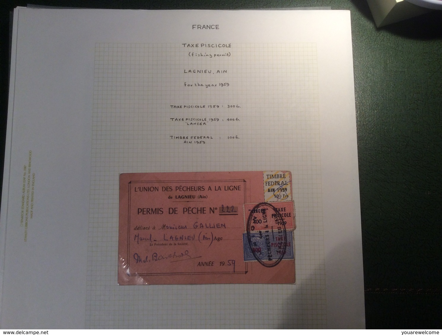 France COLLECTION timbres fiscaux taxe piscicole (pêche) 1943-2003 (fiscal fishing revenue stamps poisson