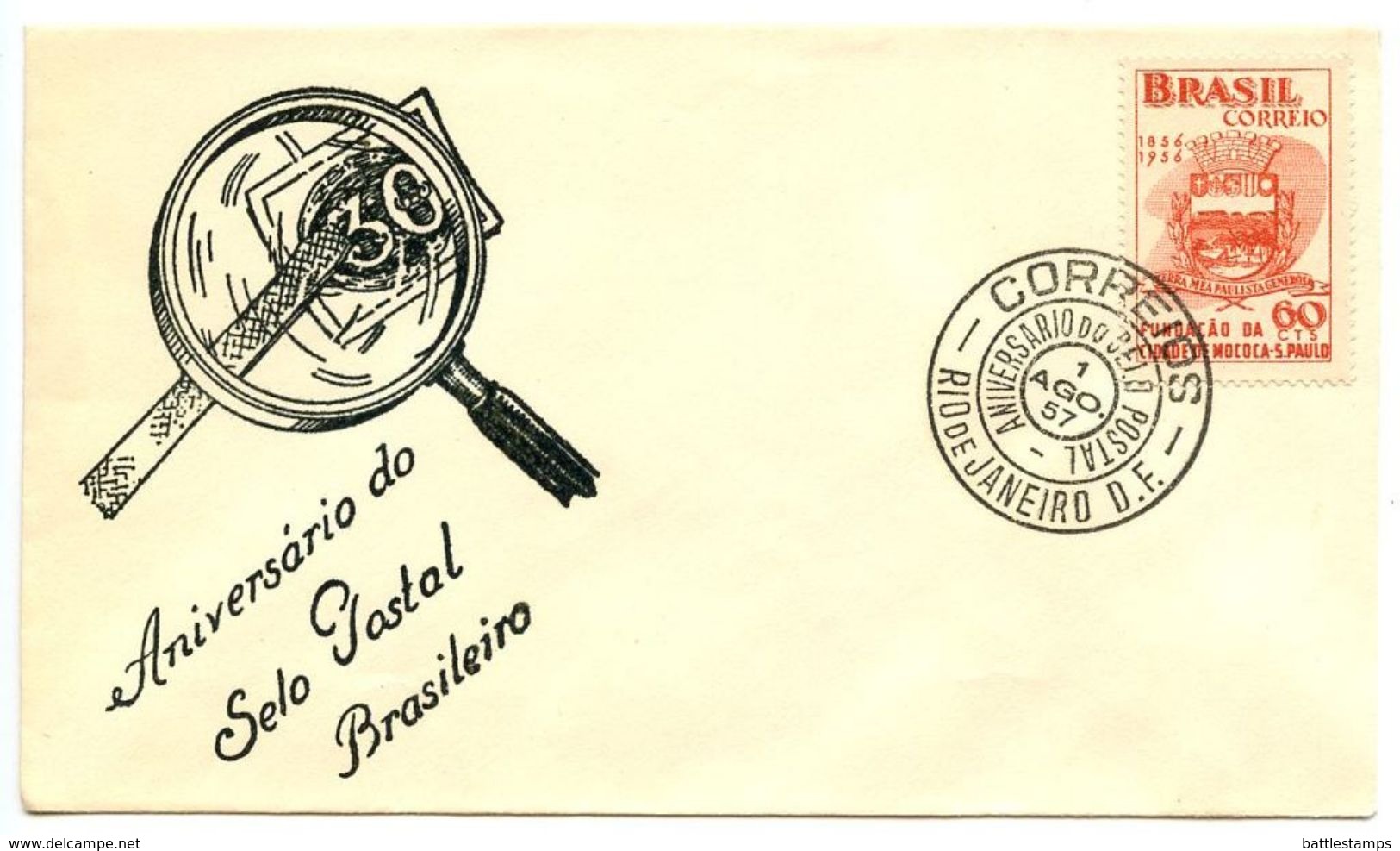 Brazil 1957 Cover Aniversário Do Selo Postal Brasileiro - Covers & Documents