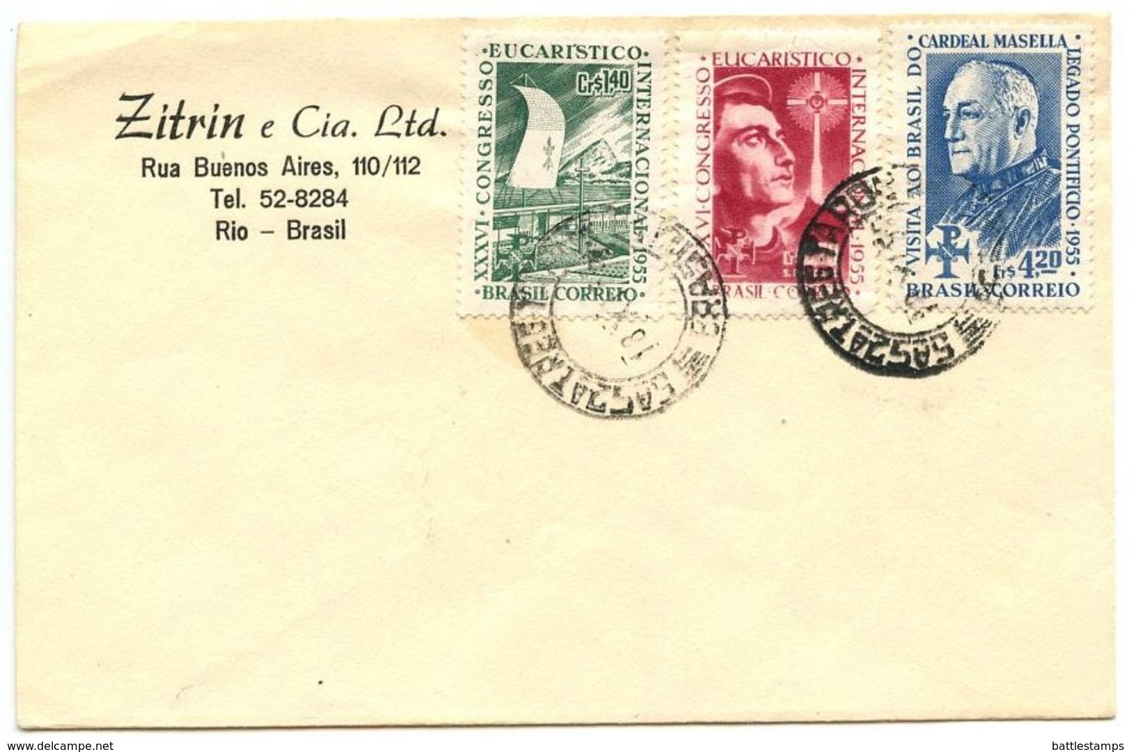 Brazil 1955 Cover Scott 825-827 36th World Eucharistic Congress In Rio De Janeiro - Covers & Documents