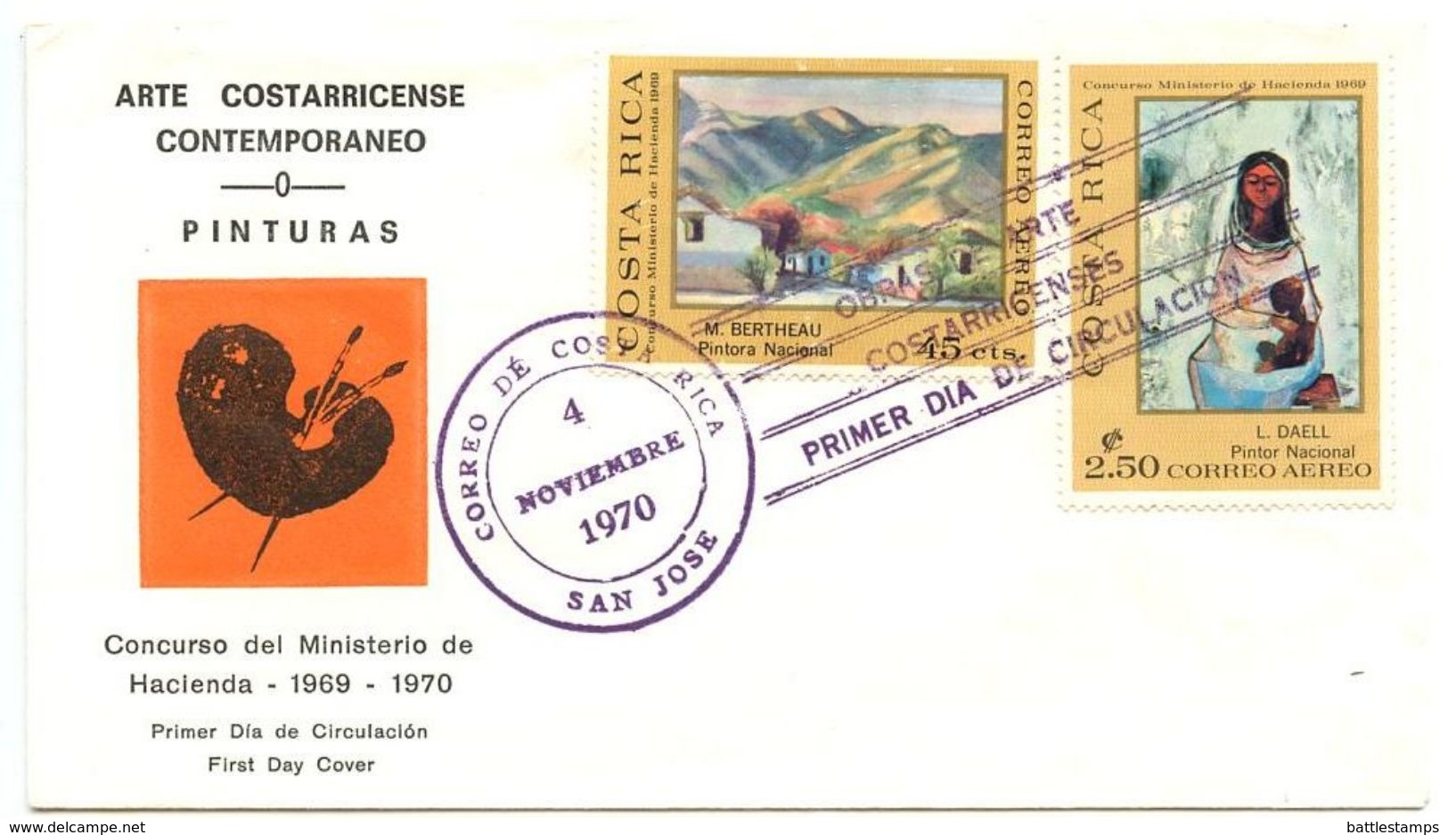 Costa Rica 1970 Scott C510 & C514 FDC Art Paintings By Margarita Bertheau & Luis Daell - Costa Rica