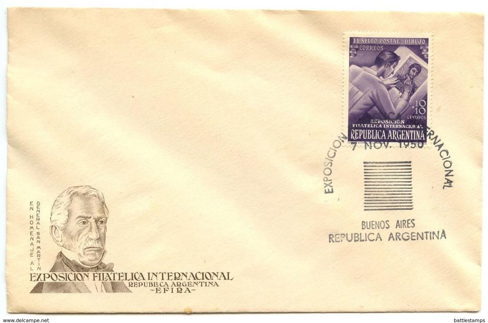 Argentina 1950 Scott B12 FDC Argentine International Philatelic Exhibition - FDC