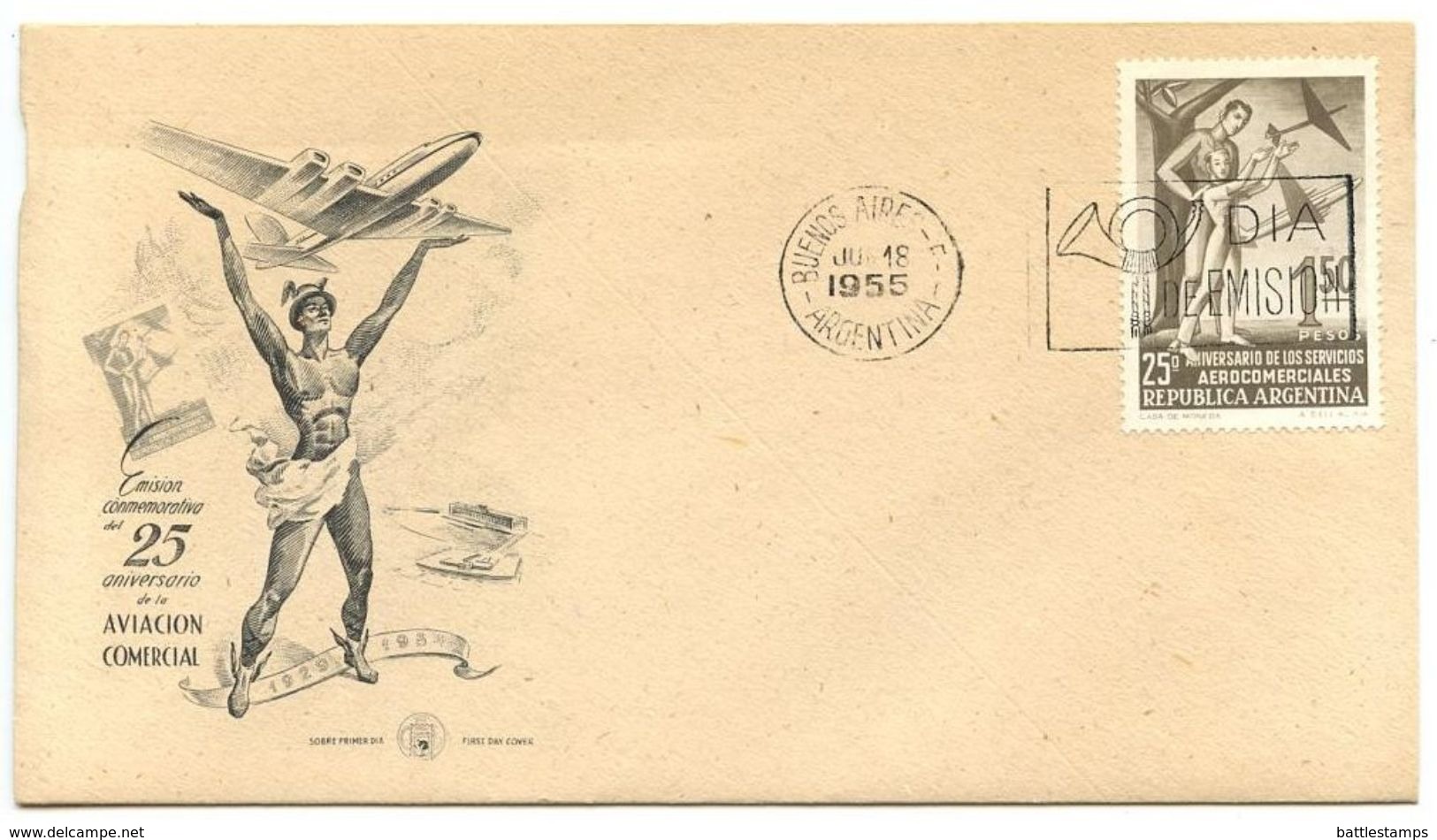 Argentina 1955 Scott 645 FDC Commercial Aviation In Argentina, 25th Anniversary - FDC