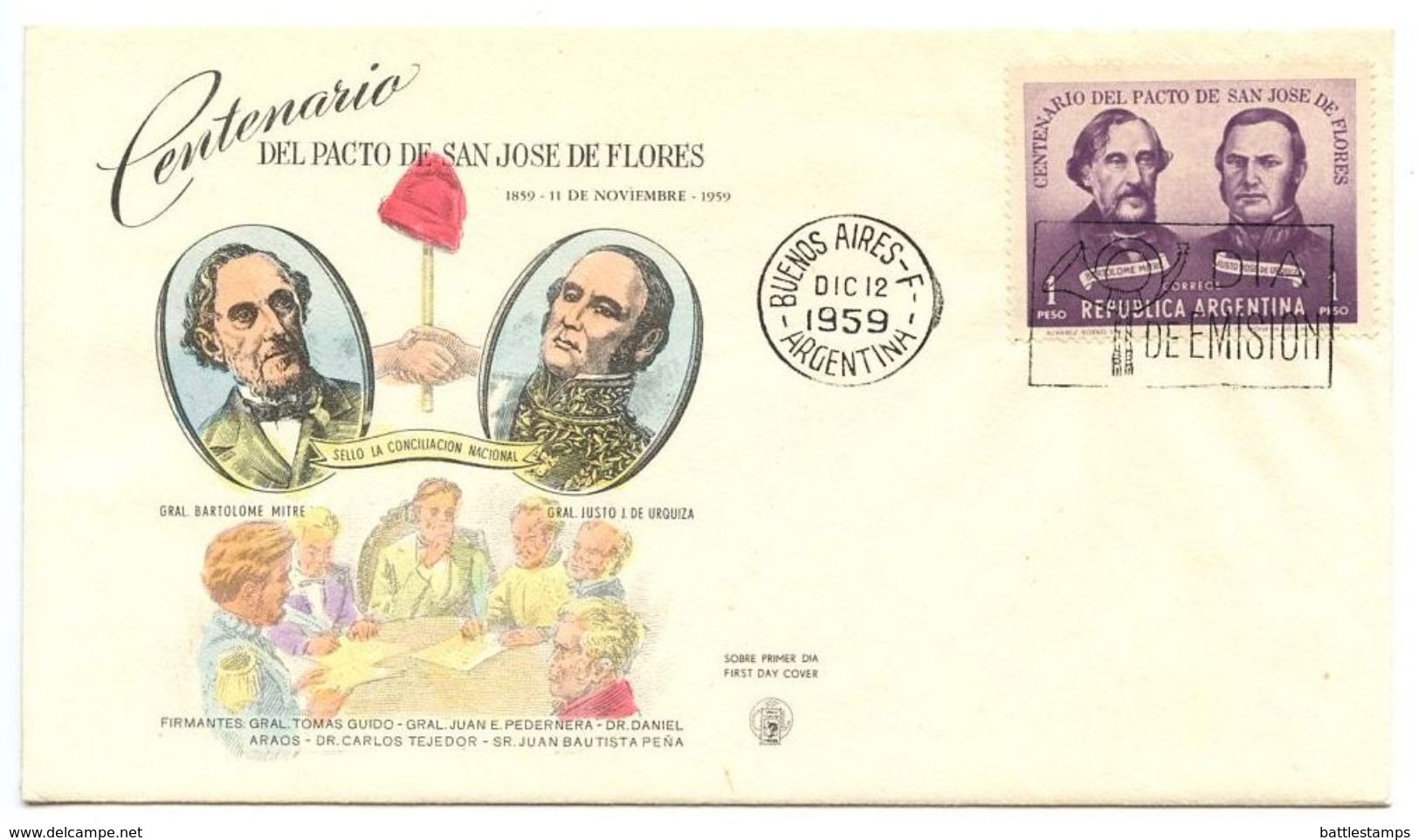 Argentina 1959 Scott 709 FDC Treaty Of San Jose De Flores Centenary - FDC