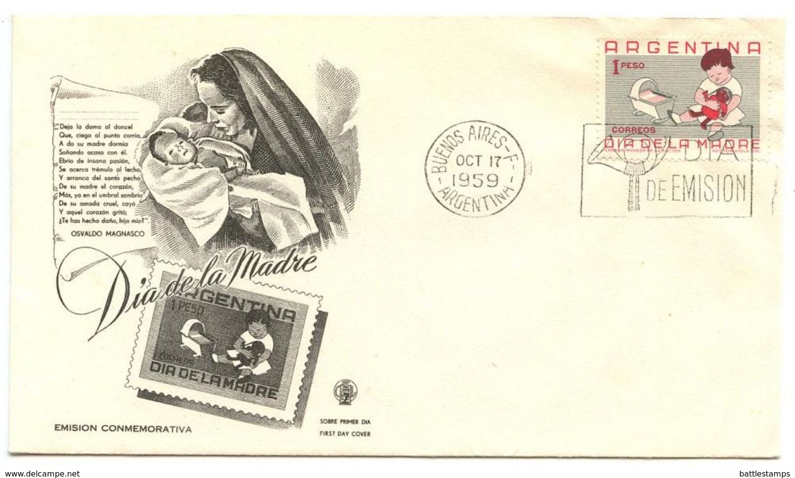 Argentina 1959 Scott 707 FDC Mother’s Day - Child - FDC