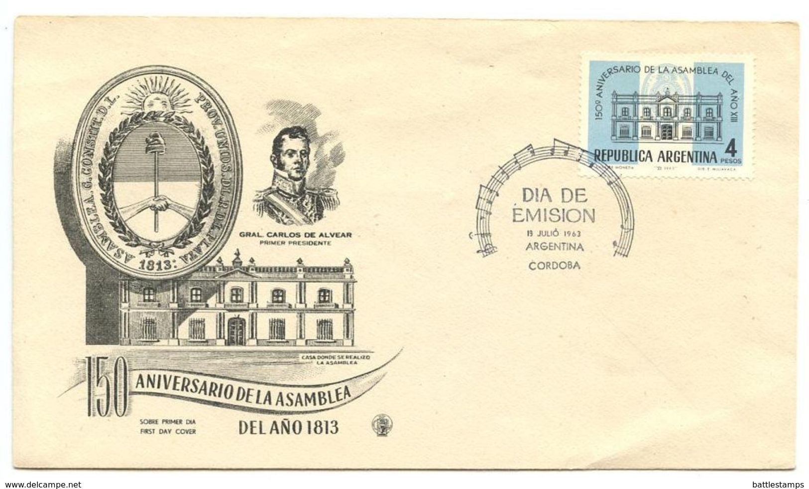 Argentina 1963 Scott 748 FDC 150th Anniversary Of The 1813 Assembly - FDC