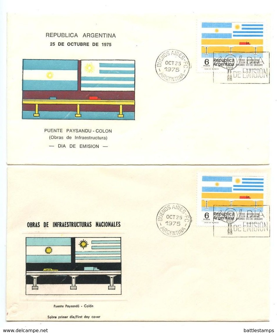 Argentina 1975 Scott 1081 2 FDCs  International Bridge, Flags Of Argentina & Uruguay - FDC