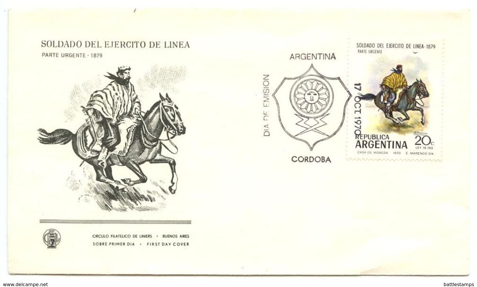 Argentina 1970 Scott 944 FDC Field Army Messenger On Horseback - FDC