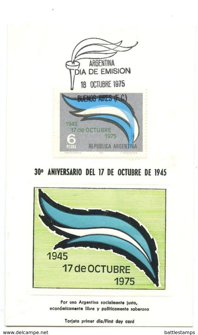 Argentina 1975 Scott 1075 FDC Card Loyalty Day & President Peron - FDC