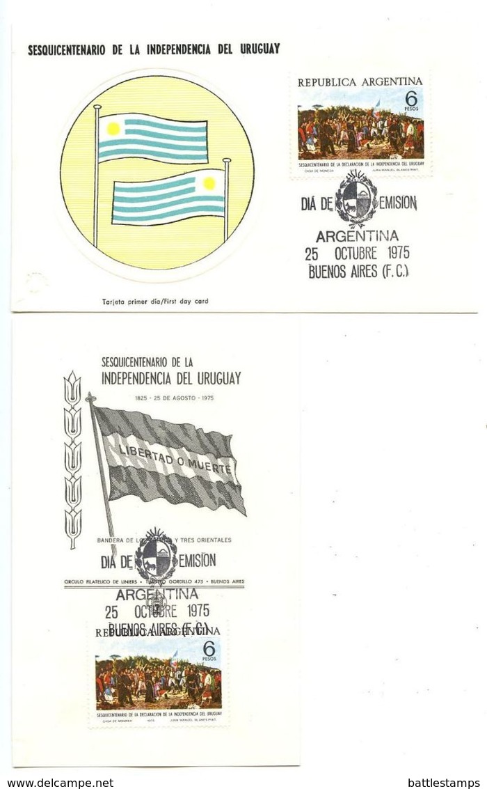 Argentina 1975 Scott 1074 2 FDC Cards Uruguay’s Declaration Of Independence - FDC