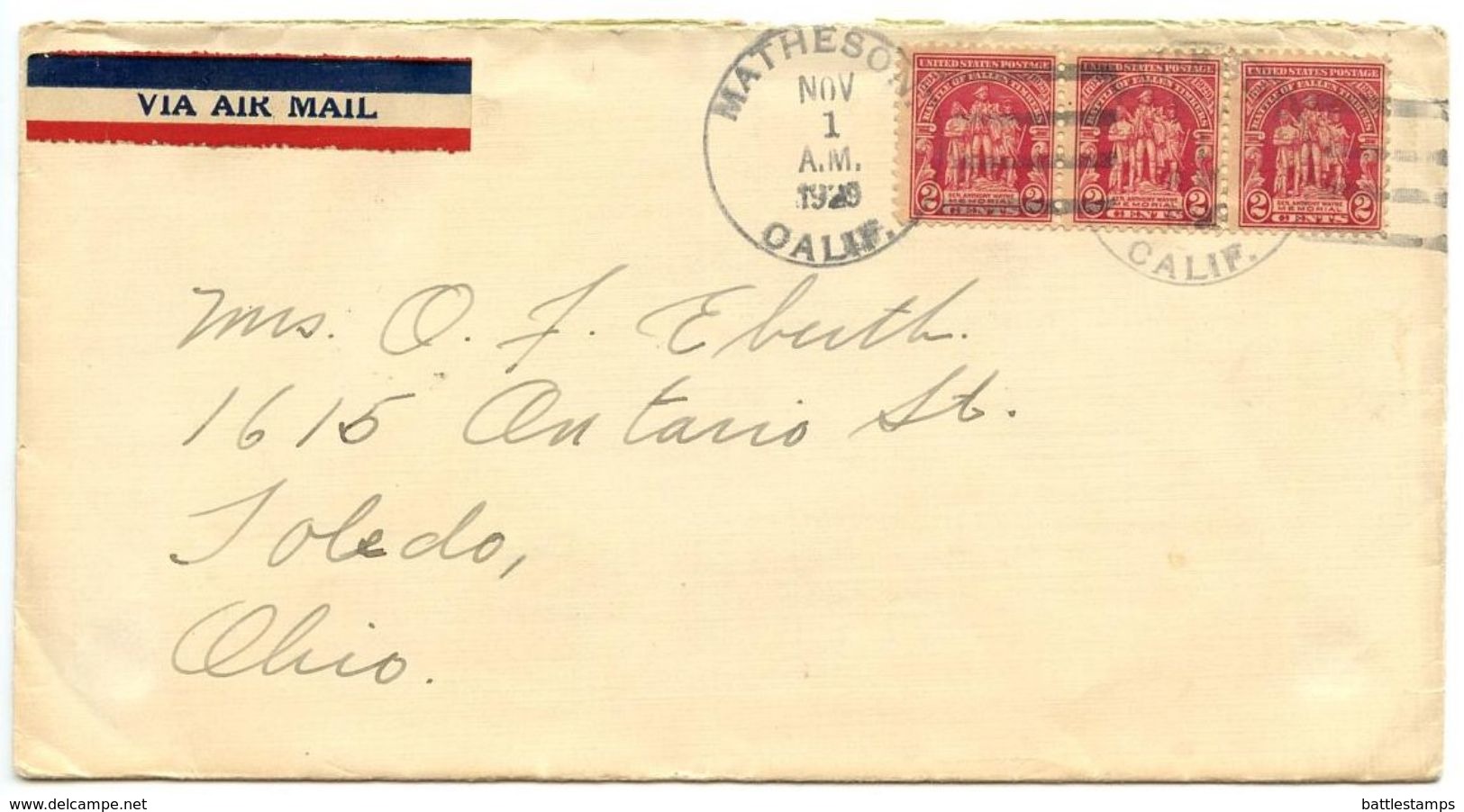 United States 1929 Airmail Cover Matheson, California W/ Scott 680 X 3 - Brieven En Documenten