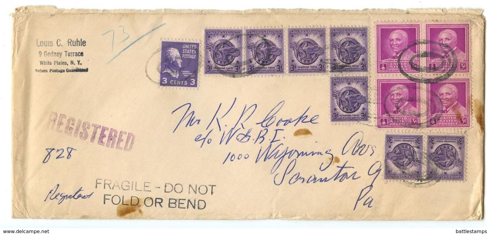 United States 1949 Registered Cover White Plains, New York To Scranton, Pennsylvania - Brieven En Documenten