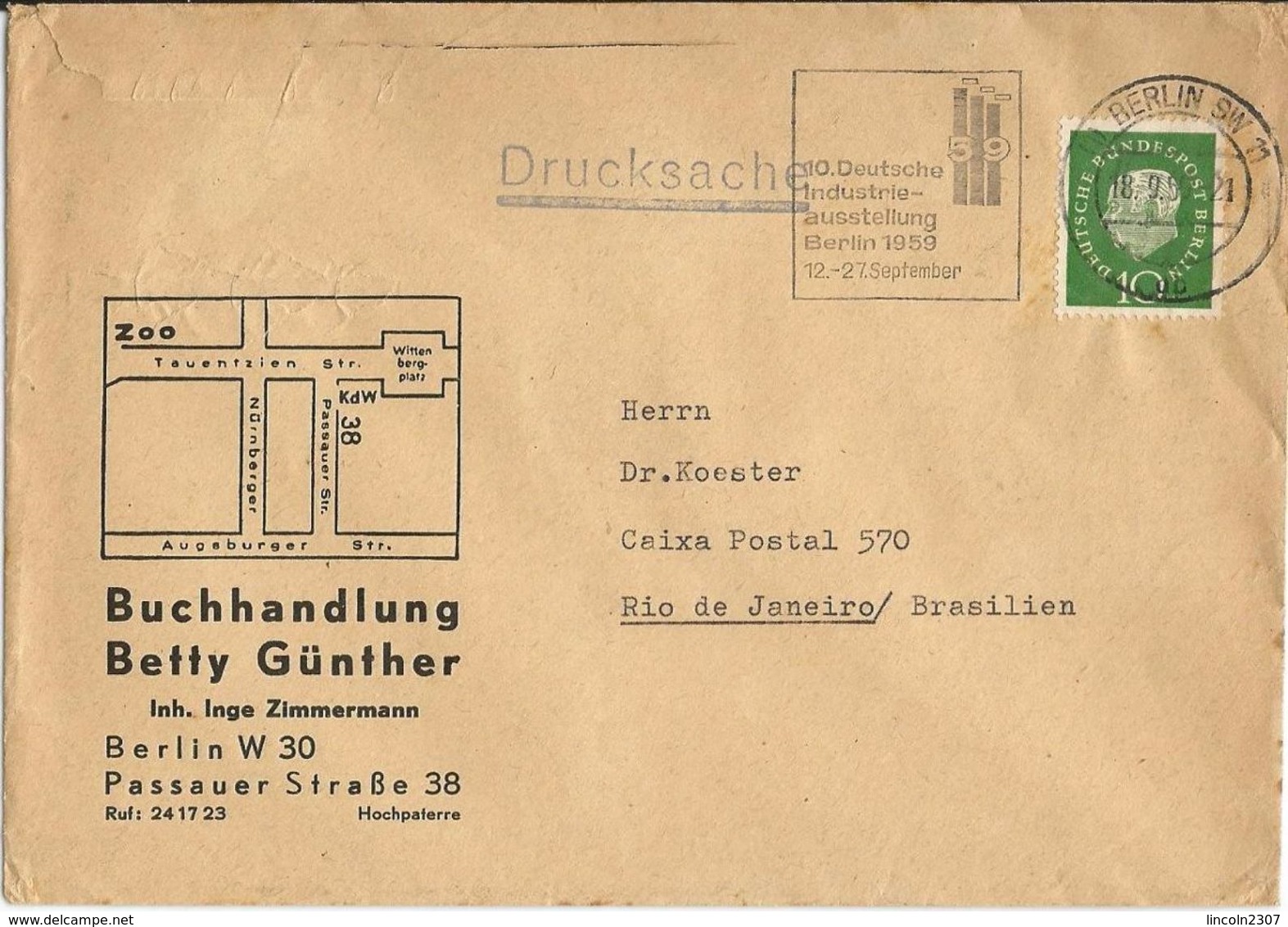 LSJP GERMANY COVER SEAL BERLIN INDUSTRY 1959 - Lettres & Documents