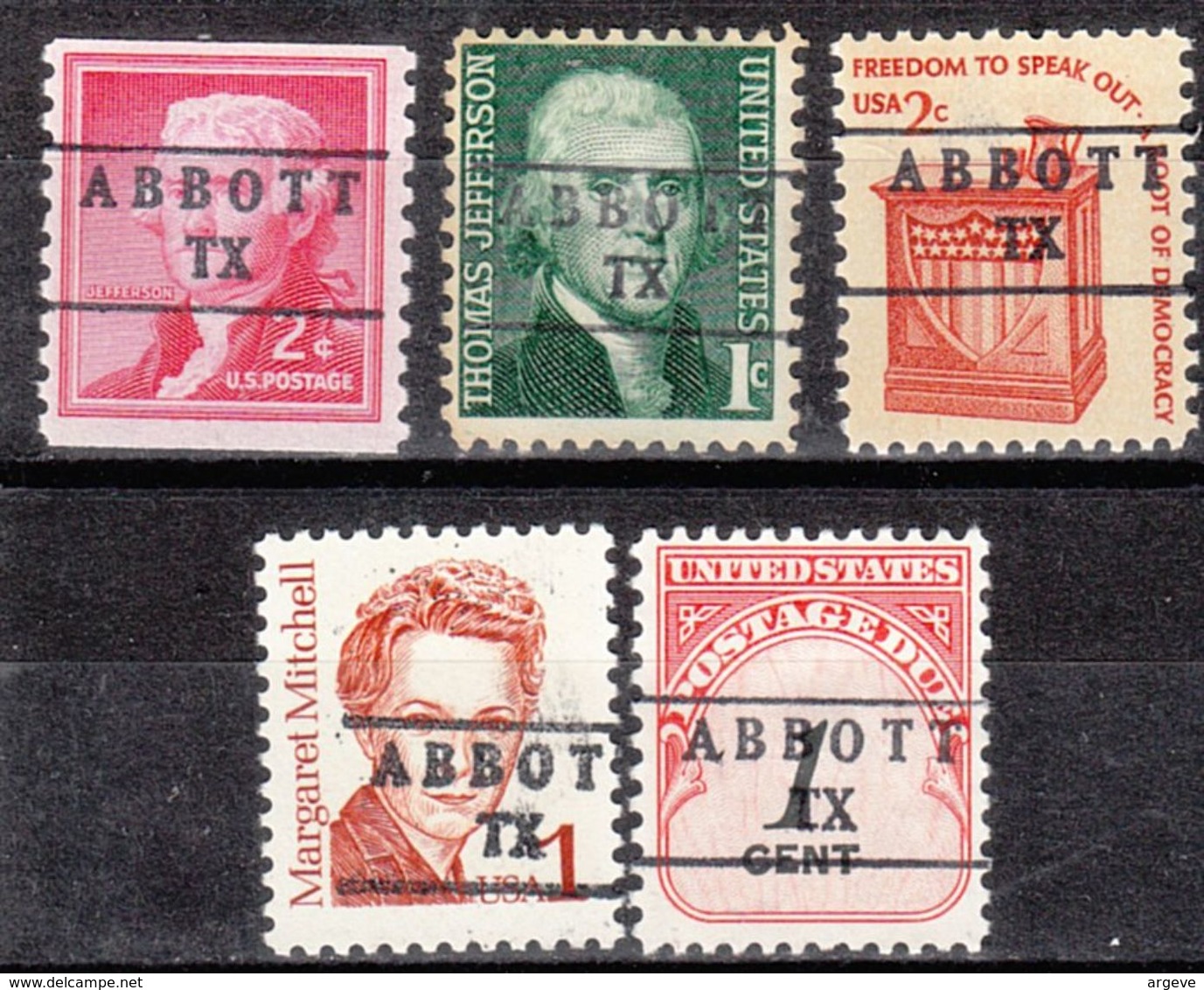 USA Precancel Vorausentwertung Preo, Locals Texas, Abbott 881, 5 Diff. - Vorausentwertungen