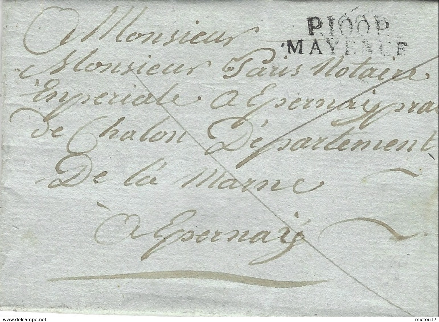 1807-  TERRITOIRES CONQUIS - P.100.P. / MAYENCE ( Le Mont-Tonnerre ) 30 Mm Noir Pour Epernay - 1792-1815: Conquered Departments
