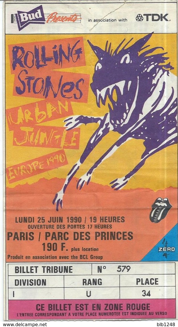 Place Rolling Stones Paris Parc Des Princes Juin 1990 - Eintrittskarten