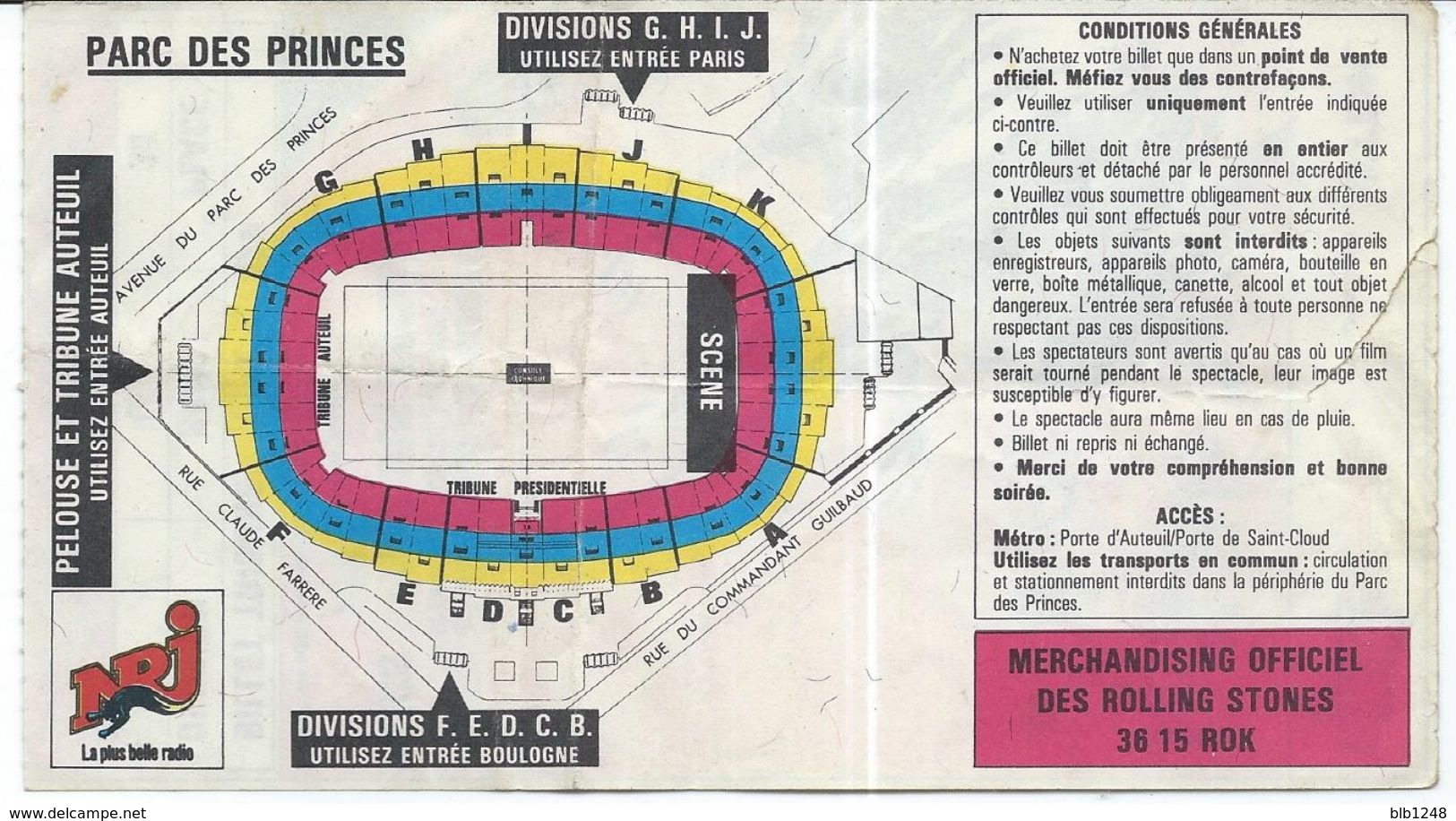 Place Rolling Stones Paris Parc Des Princes Juin 1990 - Eintrittskarten