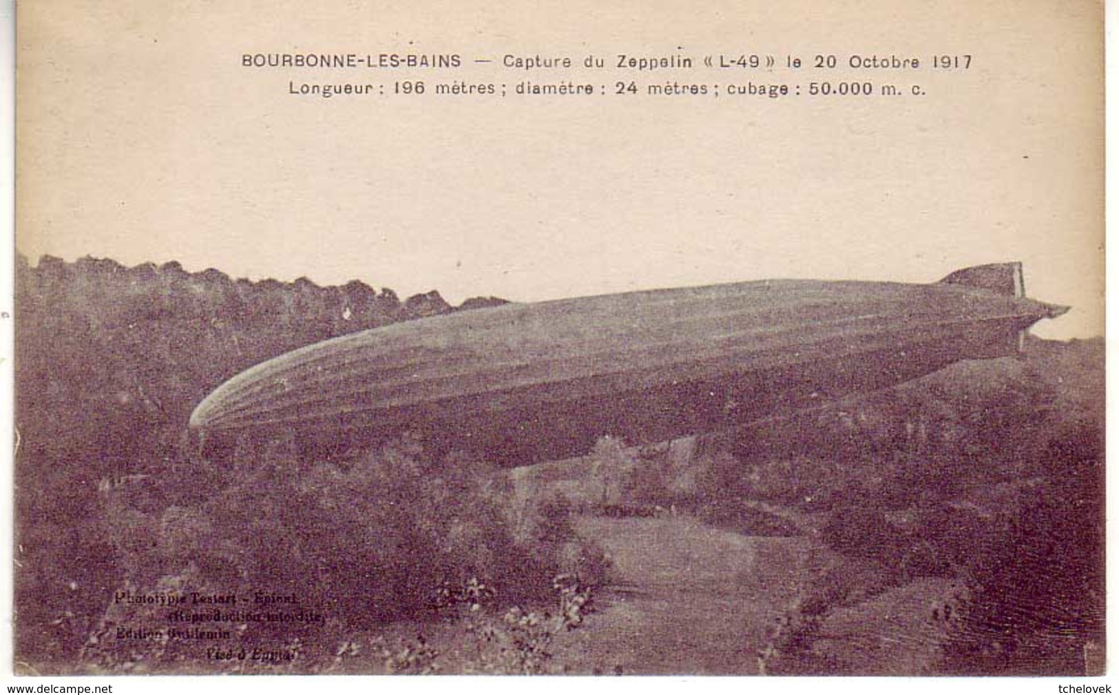 (52). Bourbonne Les Bains. Capture Du Zeppelin L 49. 20 Octobre 1917 - Dirigeables