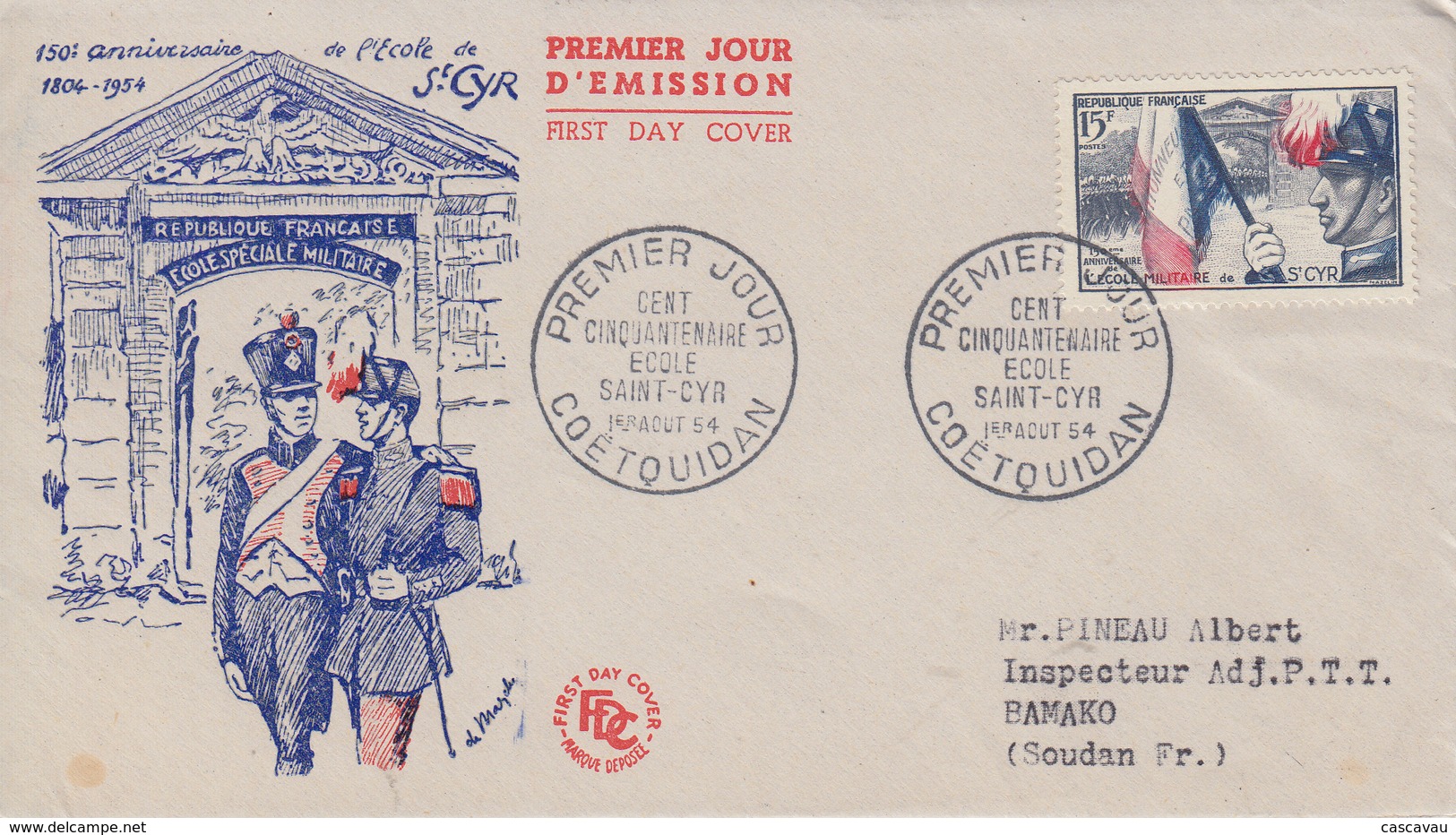 Enveloppe  FDC  1er  Jour    FRANCE   Ecole  De  SAINT  CYR   COËTQUIDAN  1954 - 1950-1959